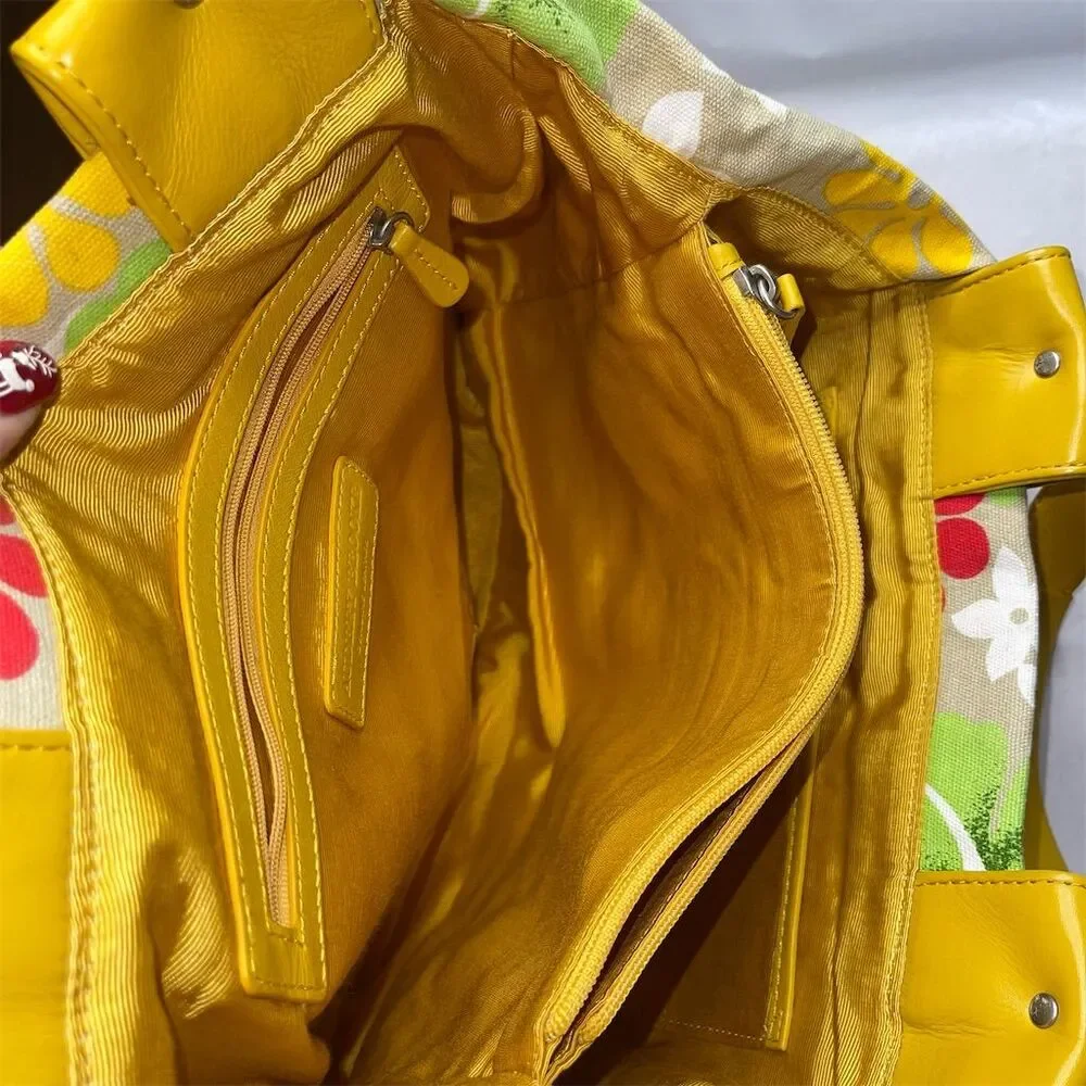 Audrey Brooke Women's Yellow Floral Satchel Tote Handbag - Picture 6 of 6